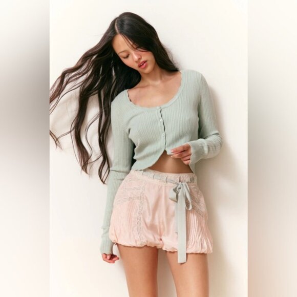 NWT LoveShackFancy Martti Stretch Pointelle Cardigan Eau De Nil Green | XS - Picture 2 of 11